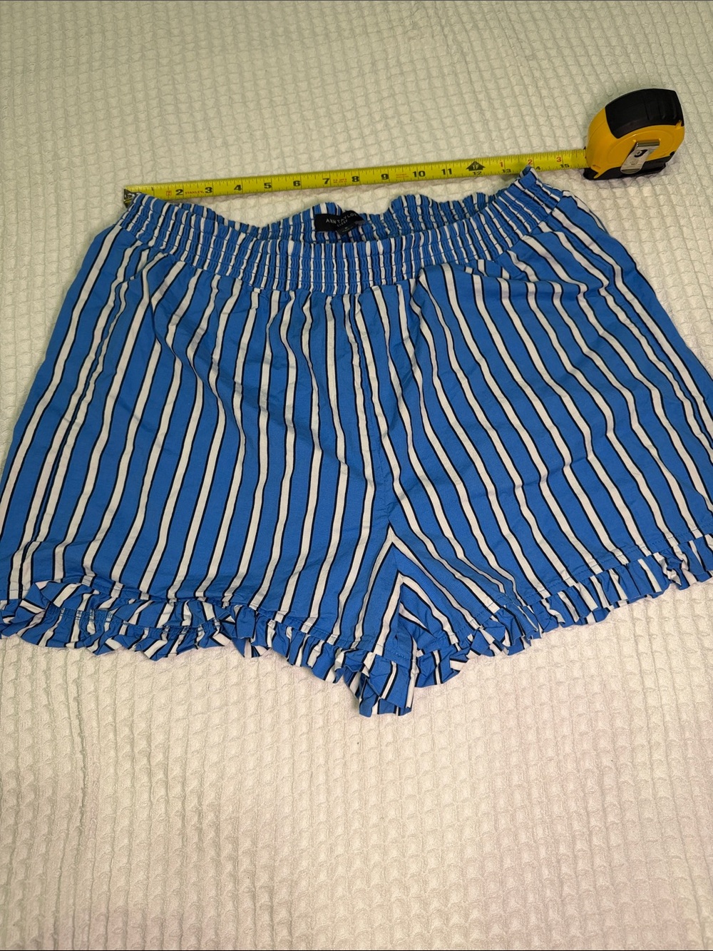 Ann Taylor Blue and White Striped High-Waist Ruffle Shorts